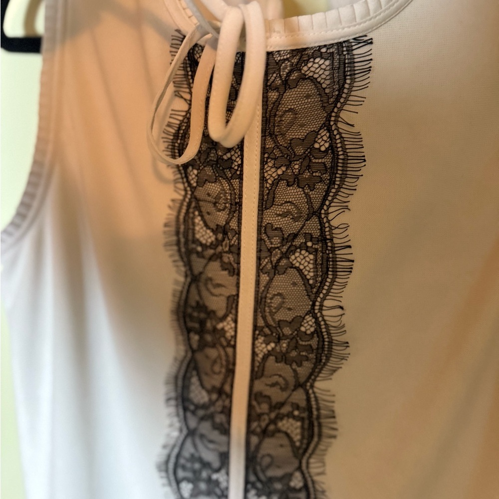 Karl Lagerfeld Career Lace White/Black Tank Ruffle Neck Small - Picture 4 of 9